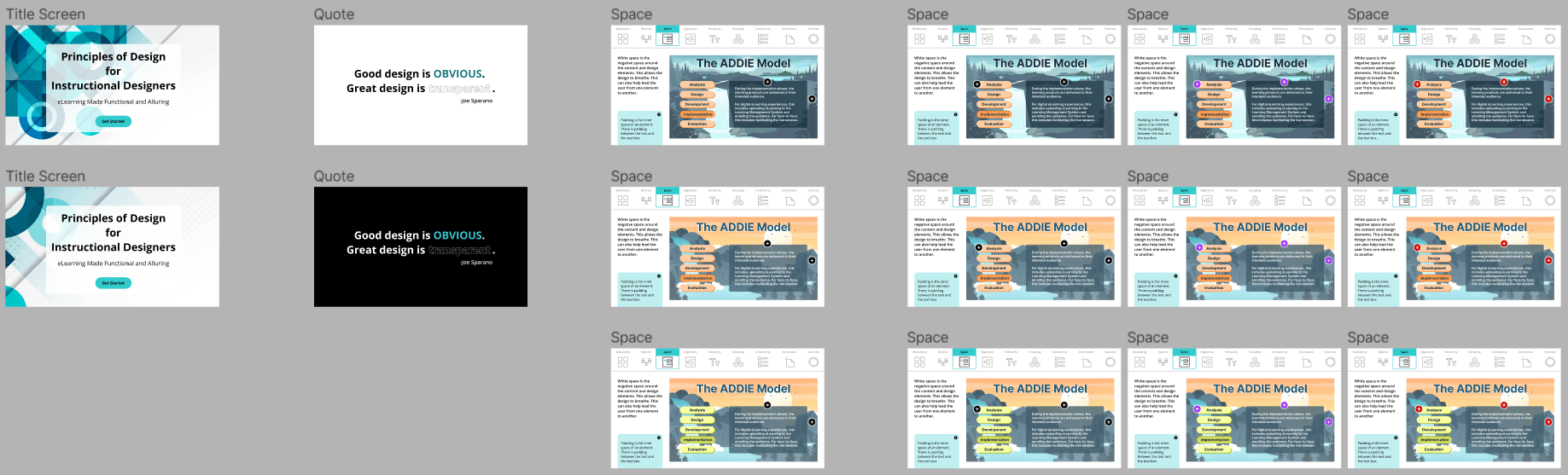 First round of high-fidelity mockups drawing color from the example slide