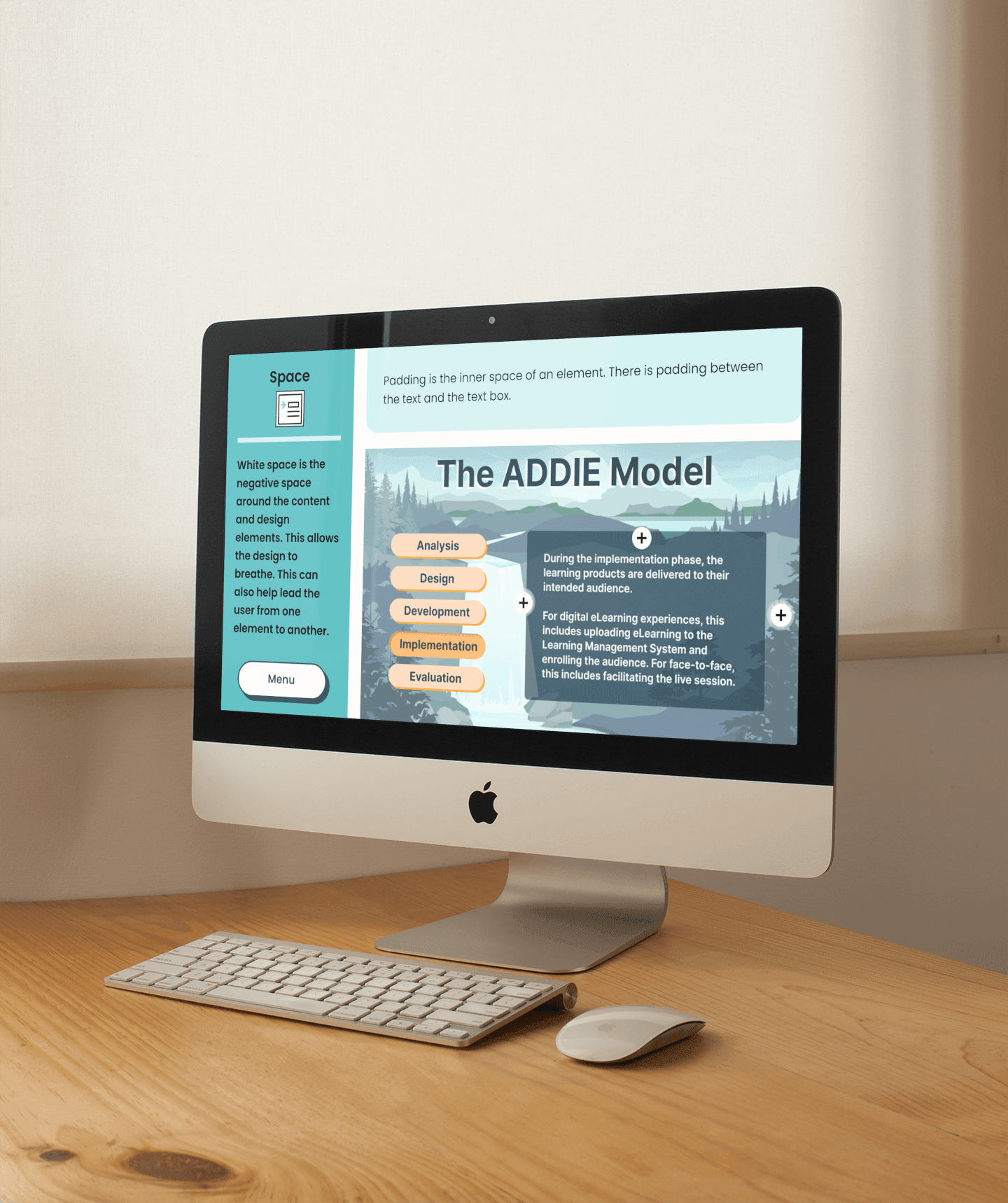 A content slide from the module defining a design principle with a good and bad example